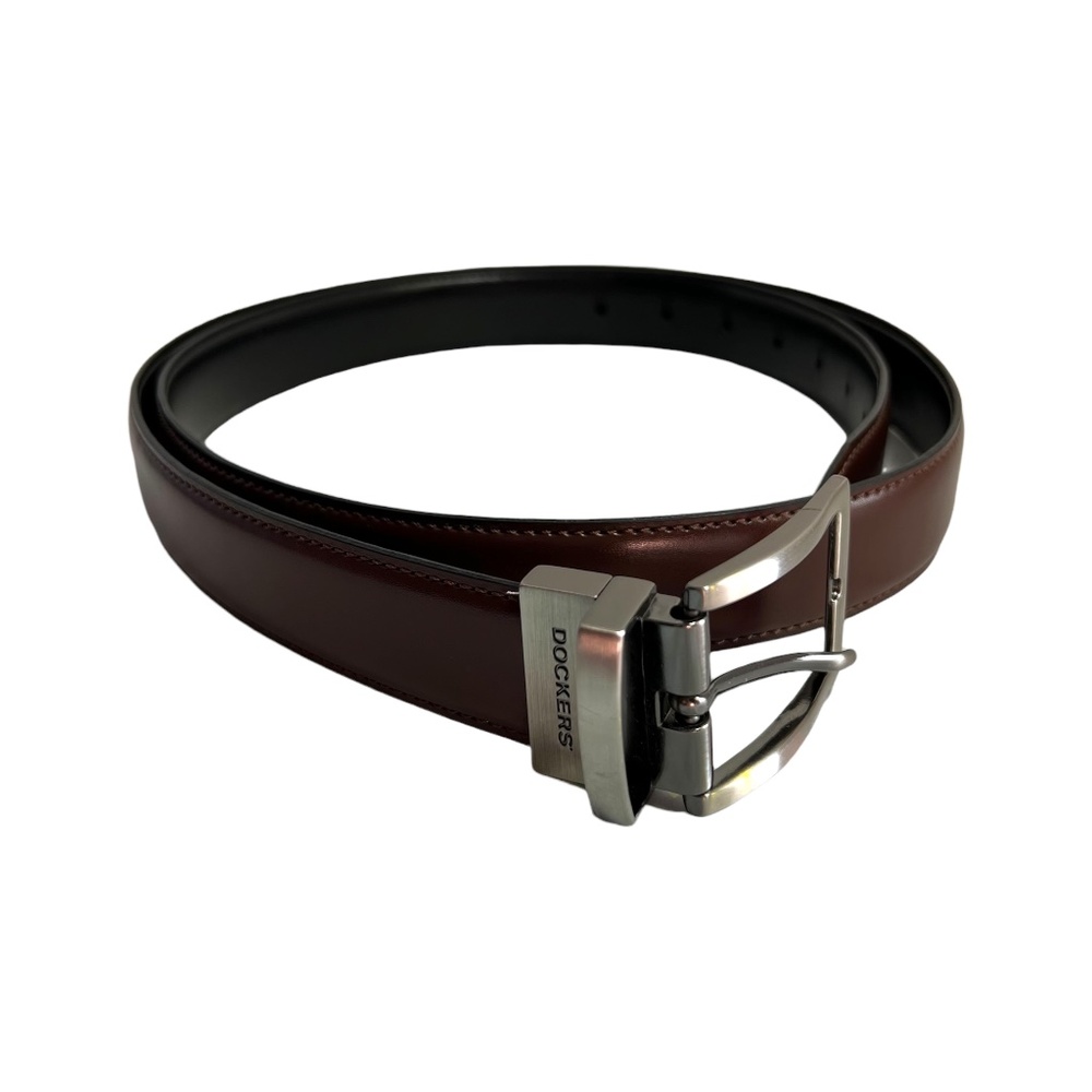 Docker’s Stitched Reversible Men’s Leather Belt - Brown/Silver - Big & Tall 46